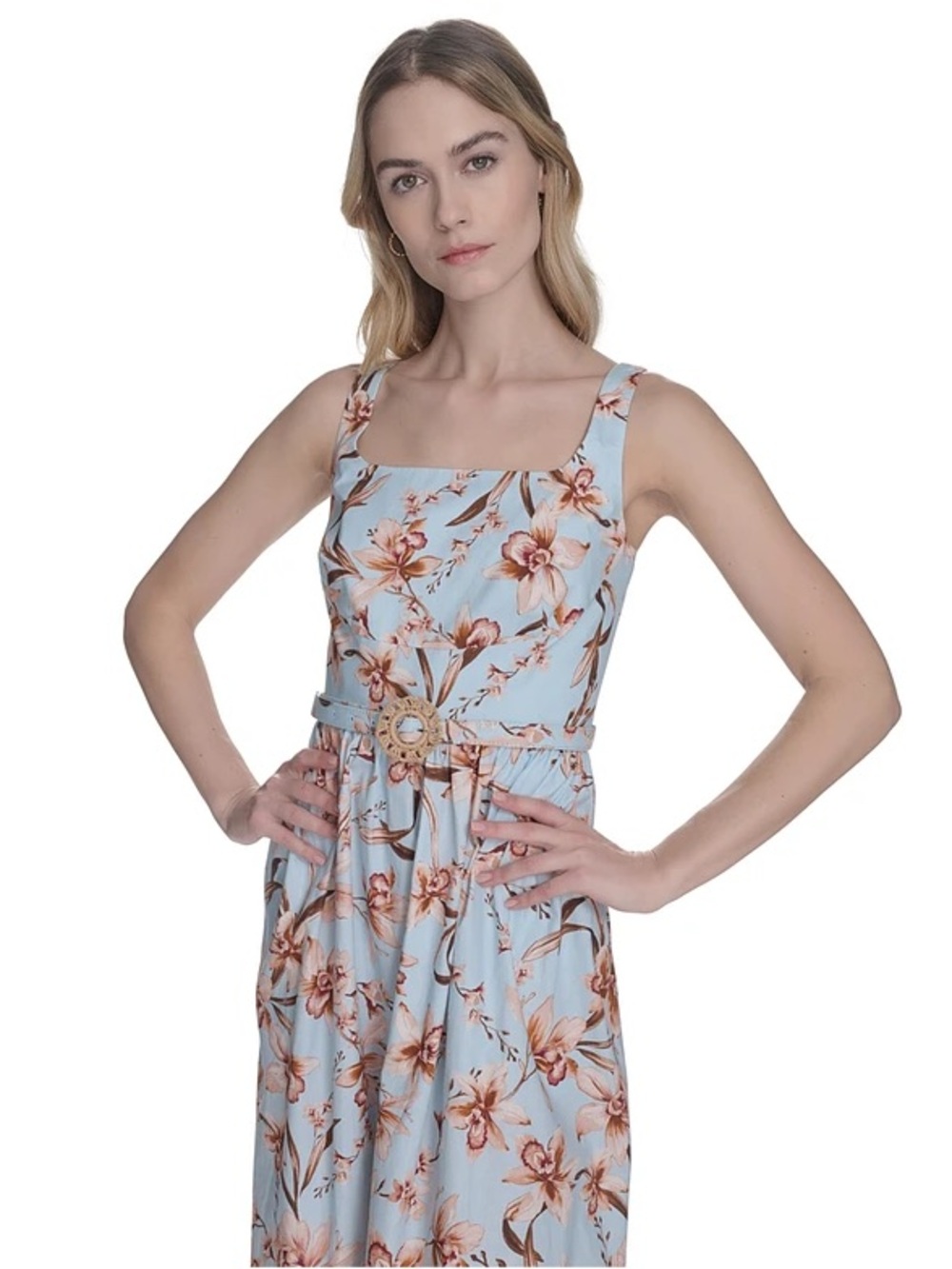 Eliza J Sky Blue Floral Belted Maxi Dress